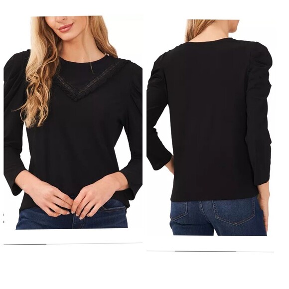 CeCe Women's Puffed Sleeve Knit Top Black Size 1X - Picture 1 of 9